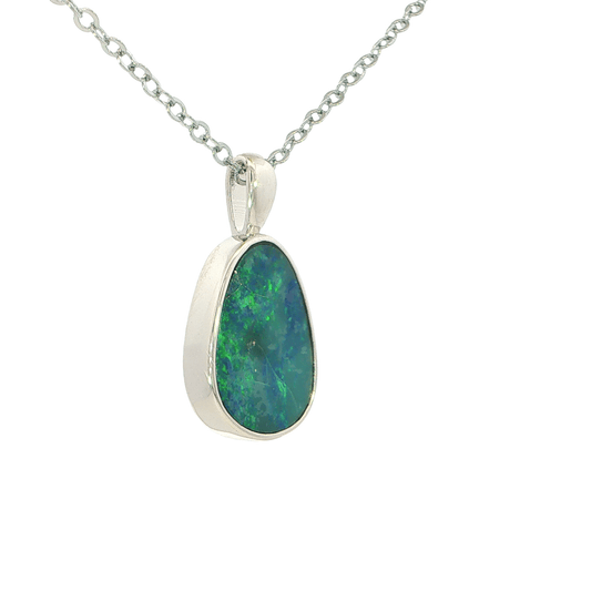 Australian Doublet Opal Pendant set in 925 Sterling Silver - Green-Blue - Australian Opal Cutters and Pearl Divers