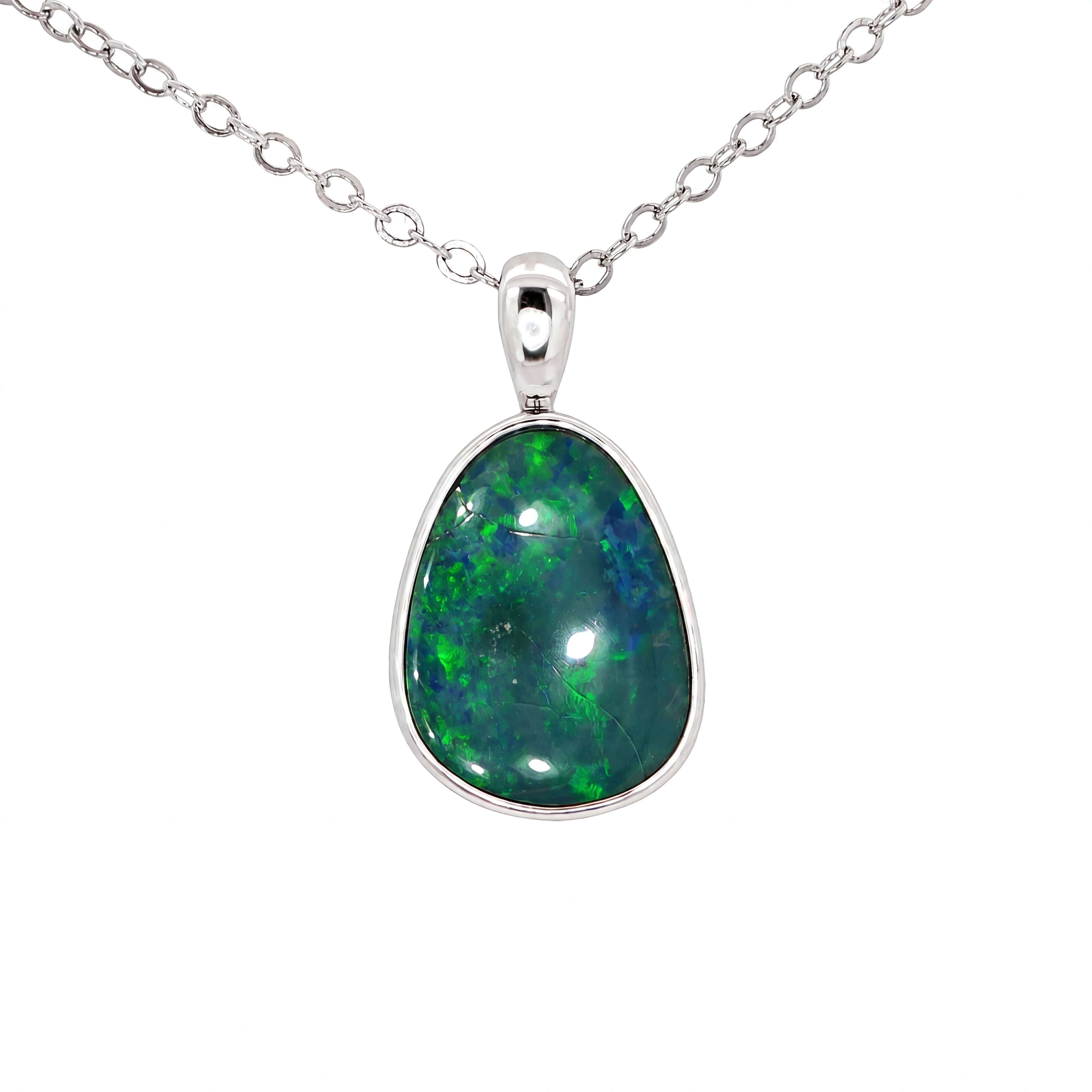 Australian Doublet Opal Pendant set in 925 Sterling Silver - Green-Blue - Australian Opal Cutters and Pearl Divers