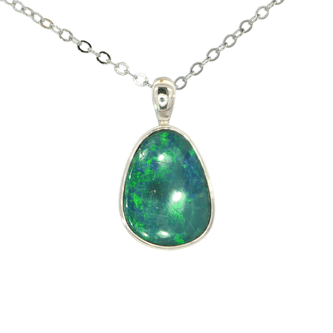 Australian Doublet Opal Pendant set in 925 Sterling Silver - Green-Blue - Australian Opal Cutters and Pearl Divers
