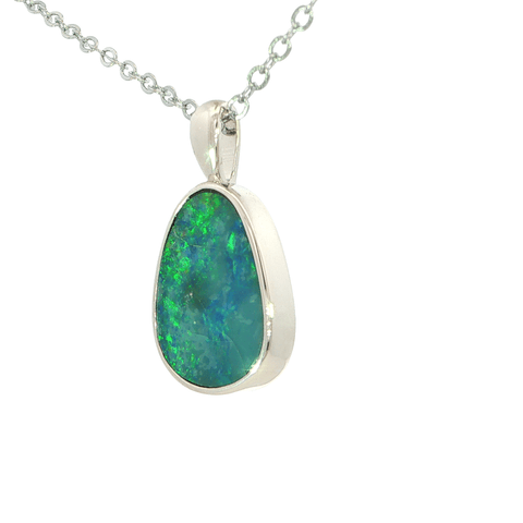 Australian Doublet Opal Pendant set in 925 Sterling Silver - Green-Blue - Australian Opal Cutters and Pearl Divers