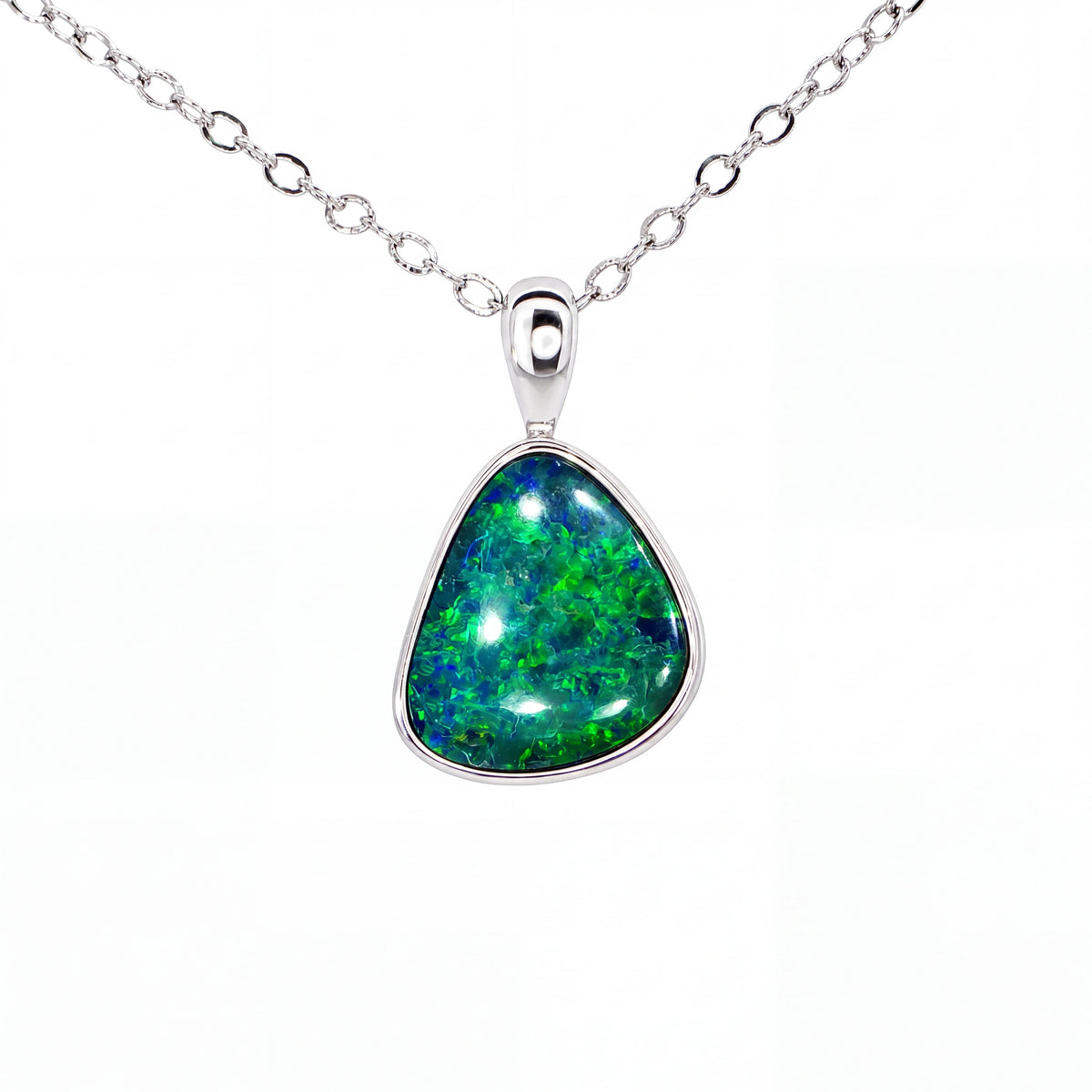 Australian Doublet Opal Pendant set in 925 Sterling Silver - Green-Blue - Australian Opal Cutters and Pearl Divers