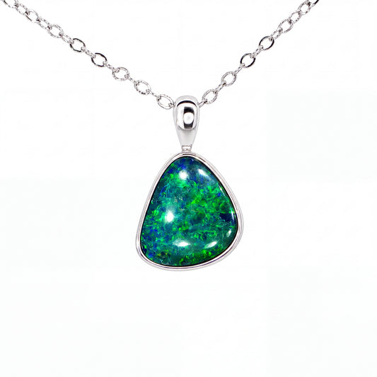 Australian Doublet Opal Pendant set in 925 Sterling Silver - Green-Blue - Australian Opal Cutters and Pearl Divers