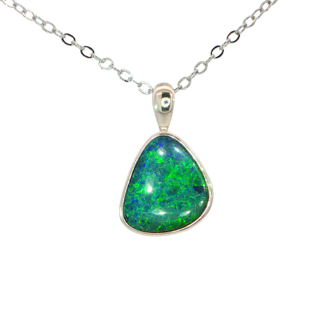 Australian Doublet Opal Pendant set in 925 Sterling Silver - Green-Blue - Australian Opal Cutters and Pearl Divers