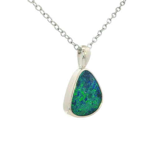 Australian Doublet Opal Pendant set in 925 Sterling Silver - Green-Blue - Australian Opal Cutters and Pearl Divers