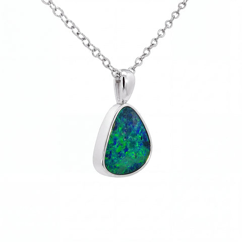 Australian Doublet Opal Pendant set in 925 Sterling Silver - Green-Blue - Australian Opal Cutters and Pearl Divers
