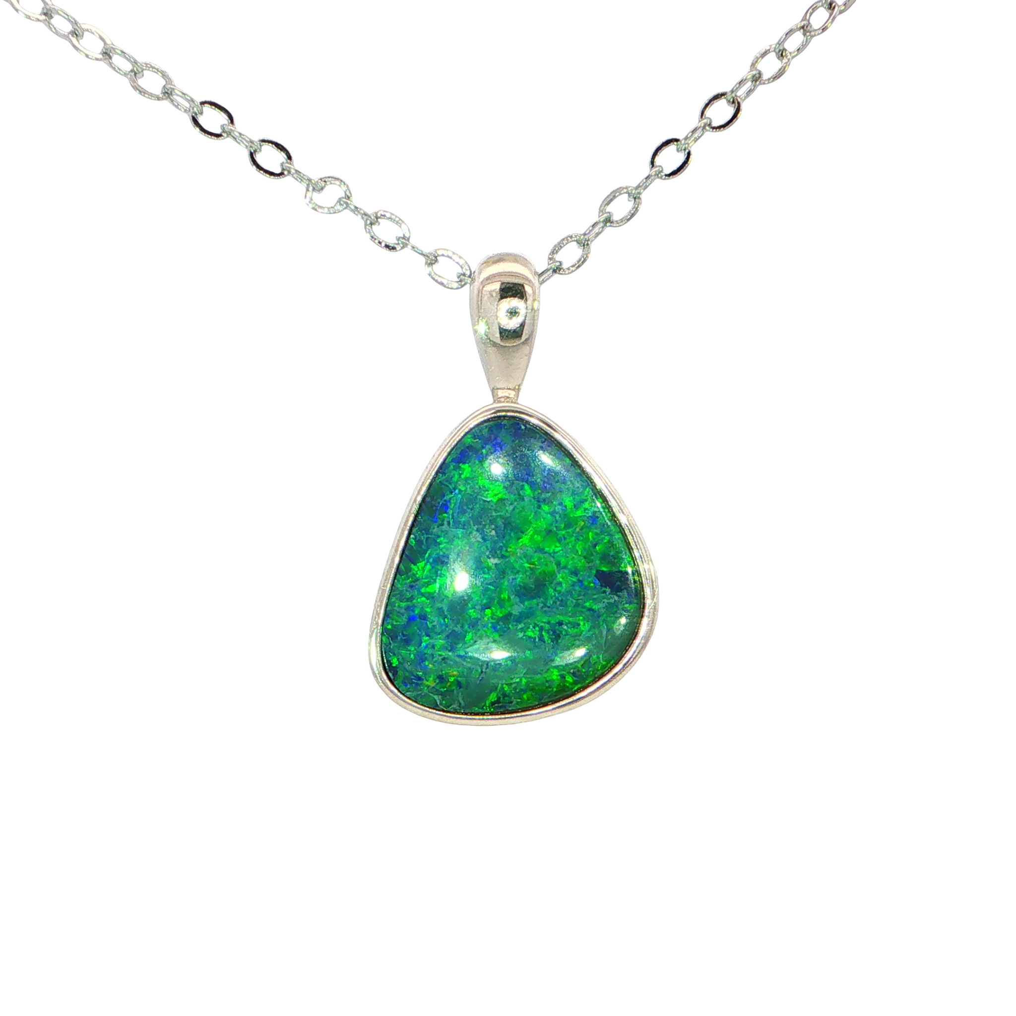 Australian Doublet Opal Pendant set in 925 Sterling Silver - Green-Blue - Australian Opal Cutters and Pearl Divers