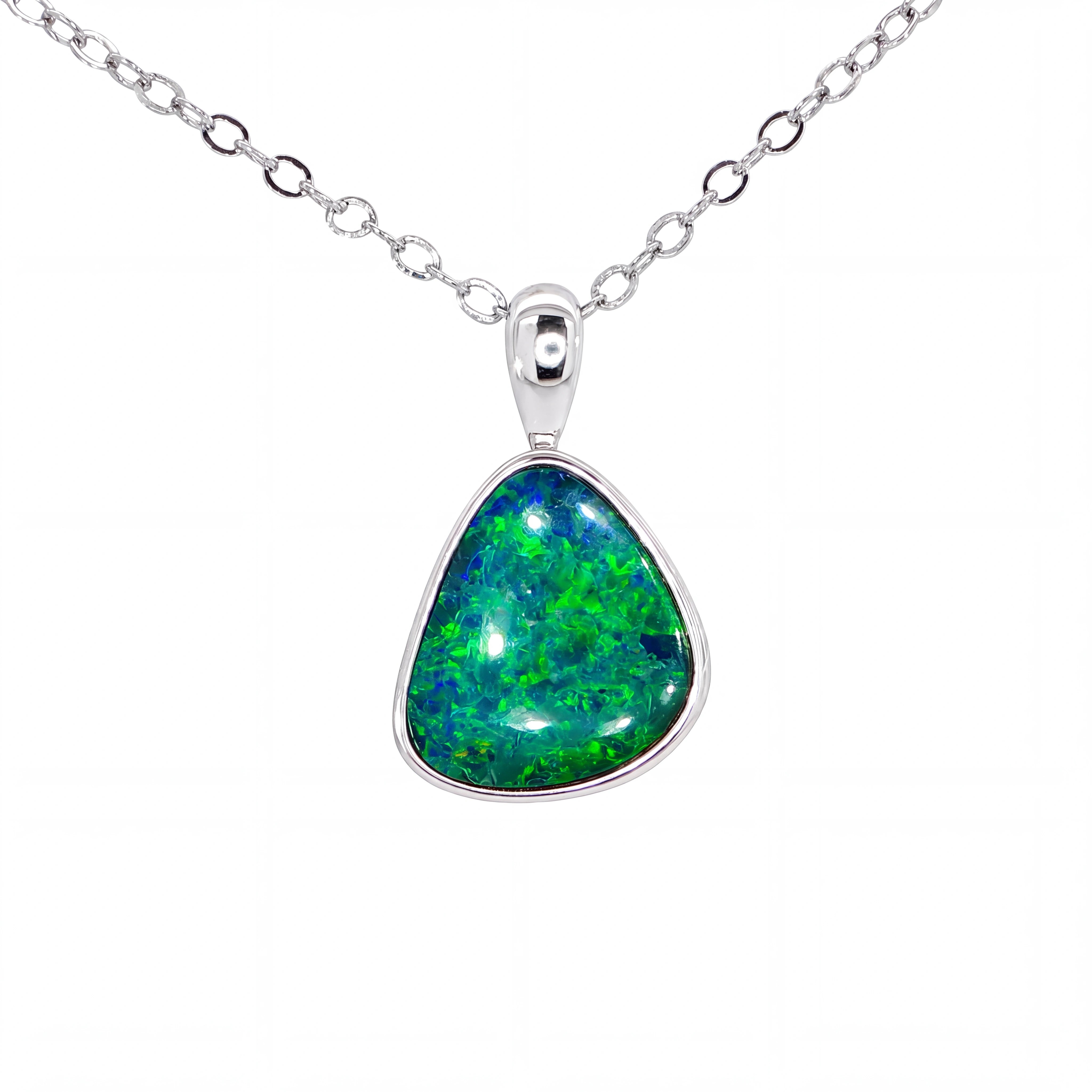 Australian Doublet Opal Pendant set in 925 Sterling Silver - Green-Blue - Australian Opal Cutters and Pearl Divers