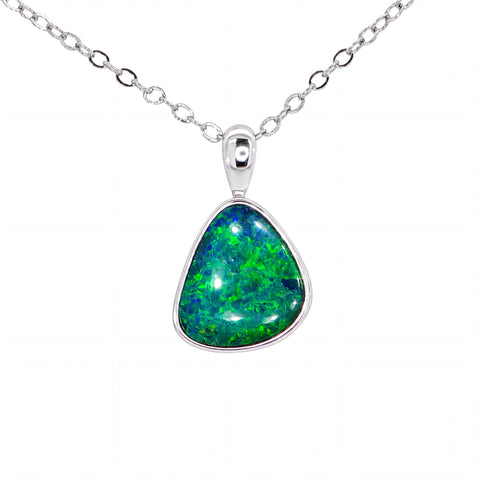 Australian Doublet Opal Pendant set in 925 Sterling Silver - Green-Blue - Australian Opal Cutters and Pearl Divers