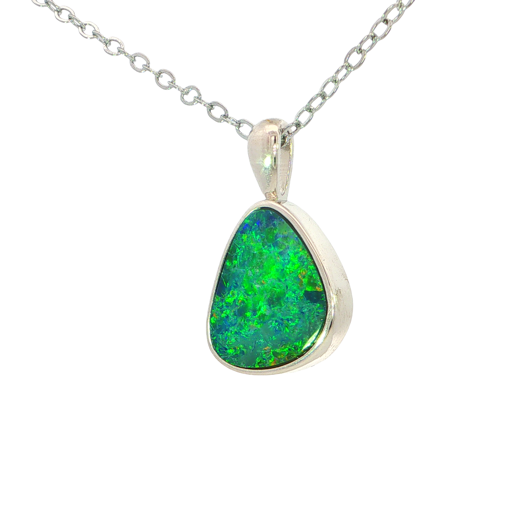 Australian Doublet Opal Pendant set in 925 Sterling Silver - Green-Blue - Australian Opal Cutters and Pearl Divers
