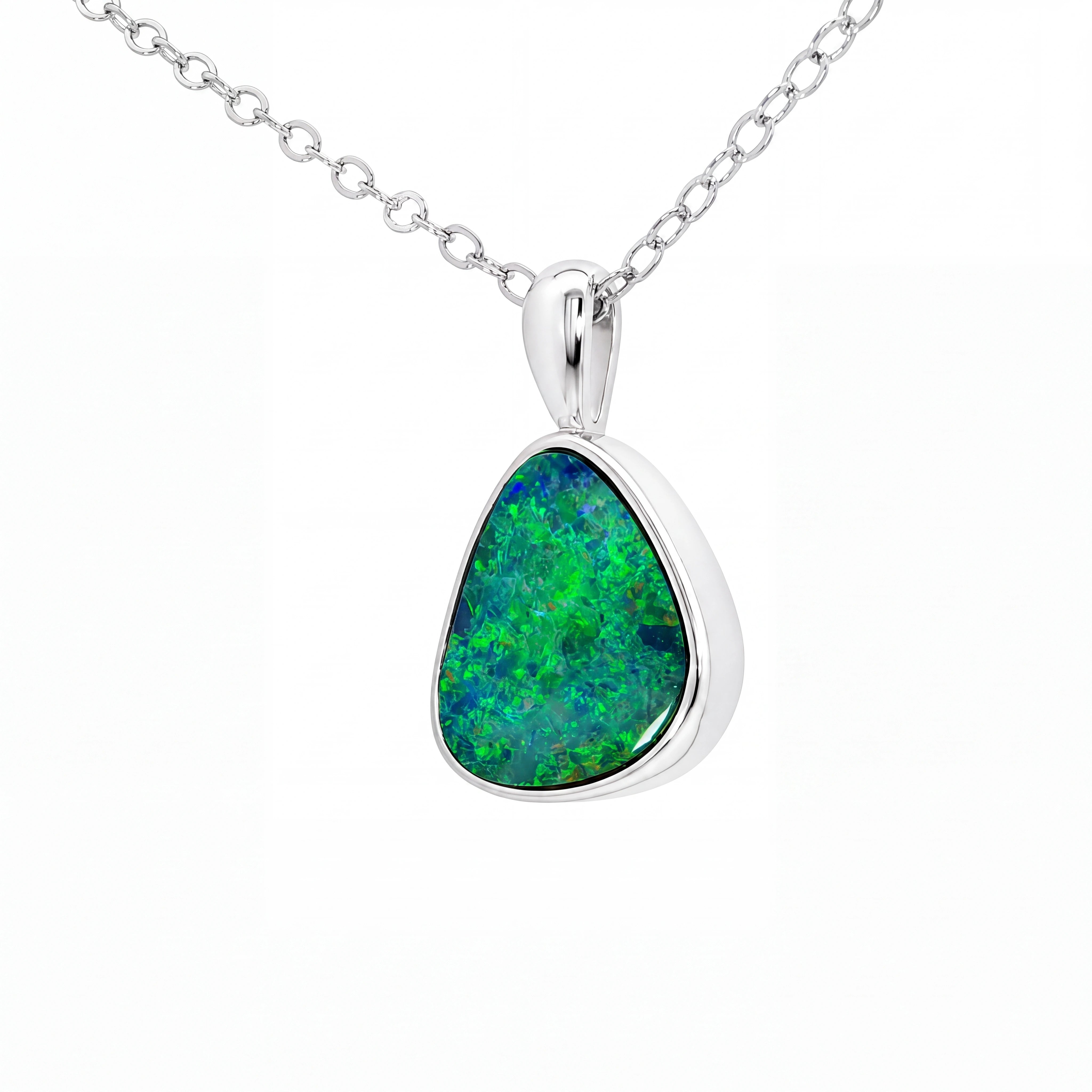 Australian Doublet Opal Pendant set in 925 Sterling Silver - Green-Blue - Australian Opal Cutters and Pearl Divers