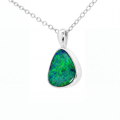 Australian Doublet Opal Pendant set in 925 Sterling Silver - Green-Blue - Australian Opal Cutters and Pearl Divers