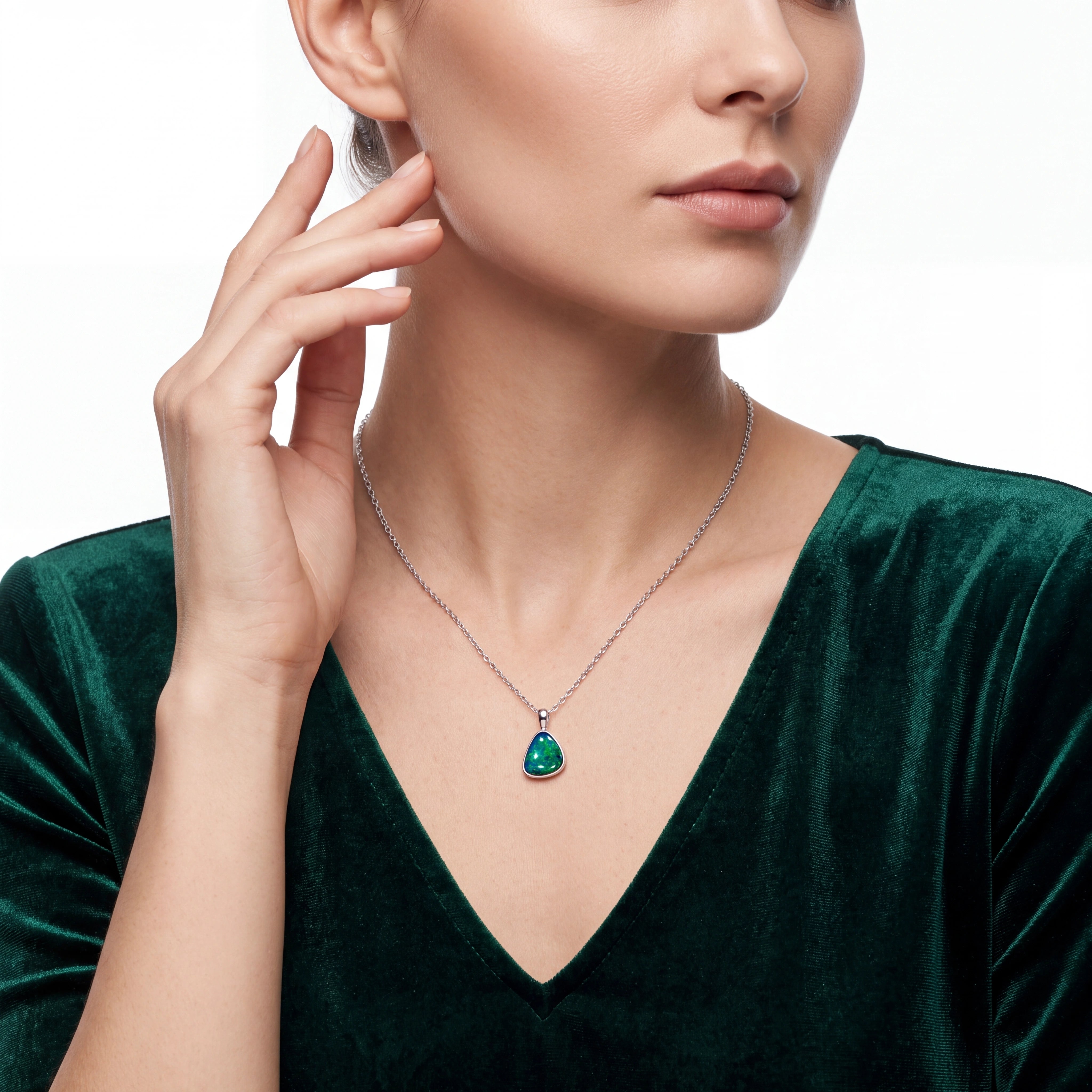 Australian Doublet Opal Pendant set in 925 Sterling Silver - Green-Blue - Australian Opal Cutters and Pearl Divers
