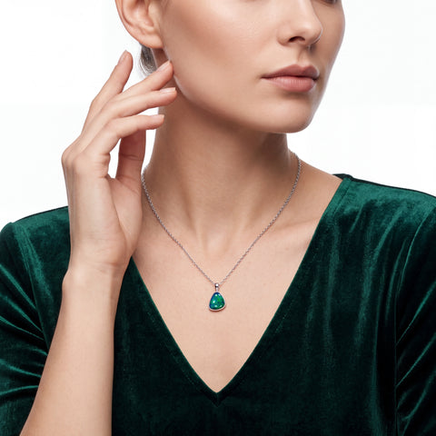 Australian Doublet Opal Pendant set in 925 Sterling Silver - Green-Blue - Australian Opal Cutters and Pearl Divers