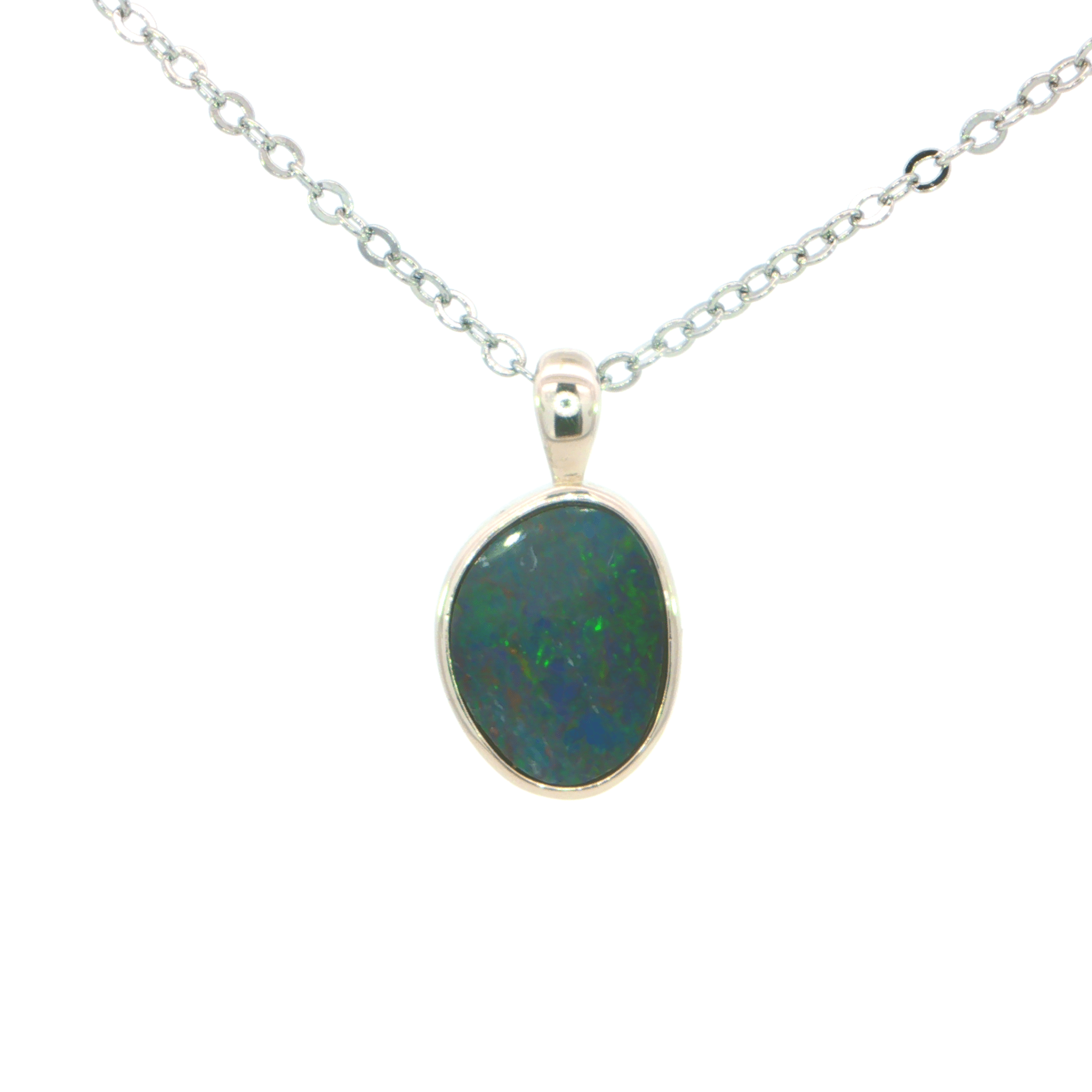 Australian Doublet Opal Pendant set in 925 Sterling Silver - Multicolour - Australian Opal Cutters and Pearl Divers
