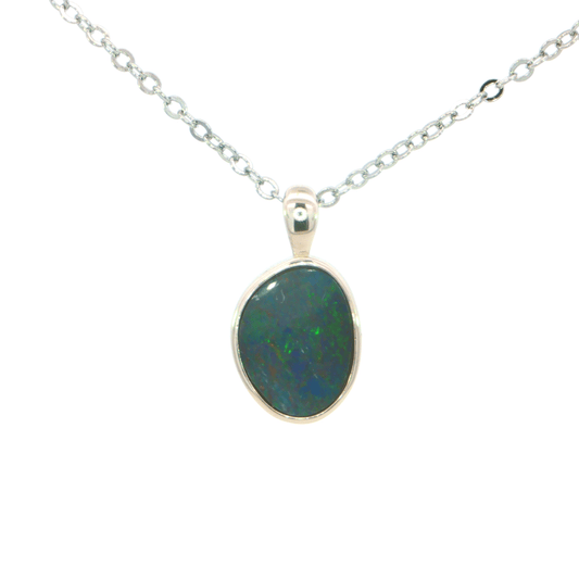 Australian Doublet Opal Pendant set in 925 Sterling Silver - Multicolour - Australian Opal Cutters and Pearl Divers