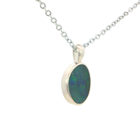 Australian Doublet Opal Pendant set in 925 Sterling Silver - Multicolour - Australian Opal Cutters and Pearl Divers