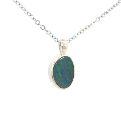 Australian Doublet Opal Pendant set in 925 Sterling Silver - Multicolour - Australian Opal Cutters and Pearl Divers