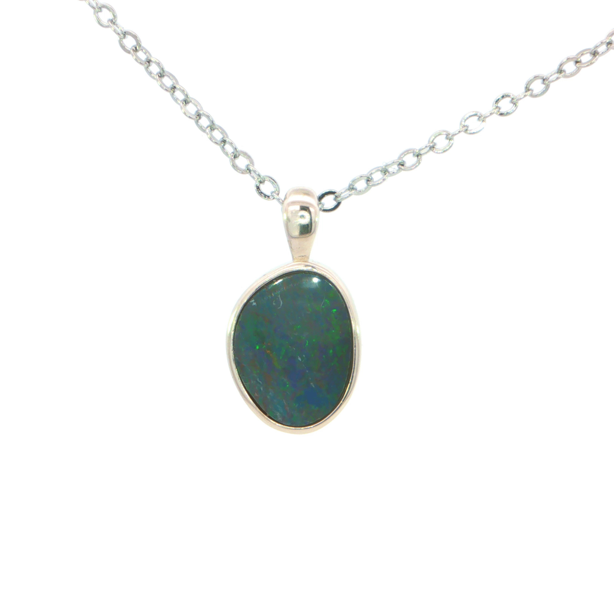 Australian Doublet Opal Pendant set in 925 Sterling Silver - Multicolour - Australian Opal Cutters and Pearl Divers