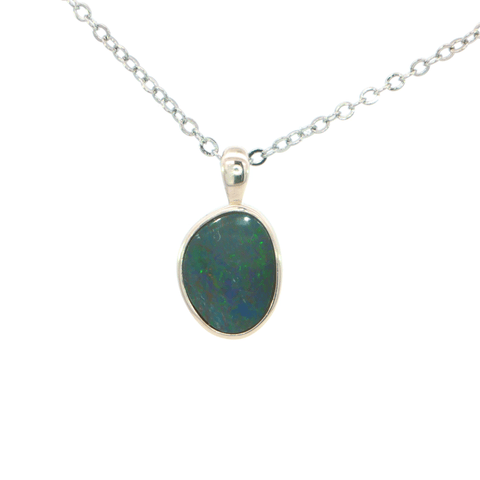 Australian Doublet Opal Pendant set in 925 Sterling Silver - Multicolour - Australian Opal Cutters and Pearl Divers