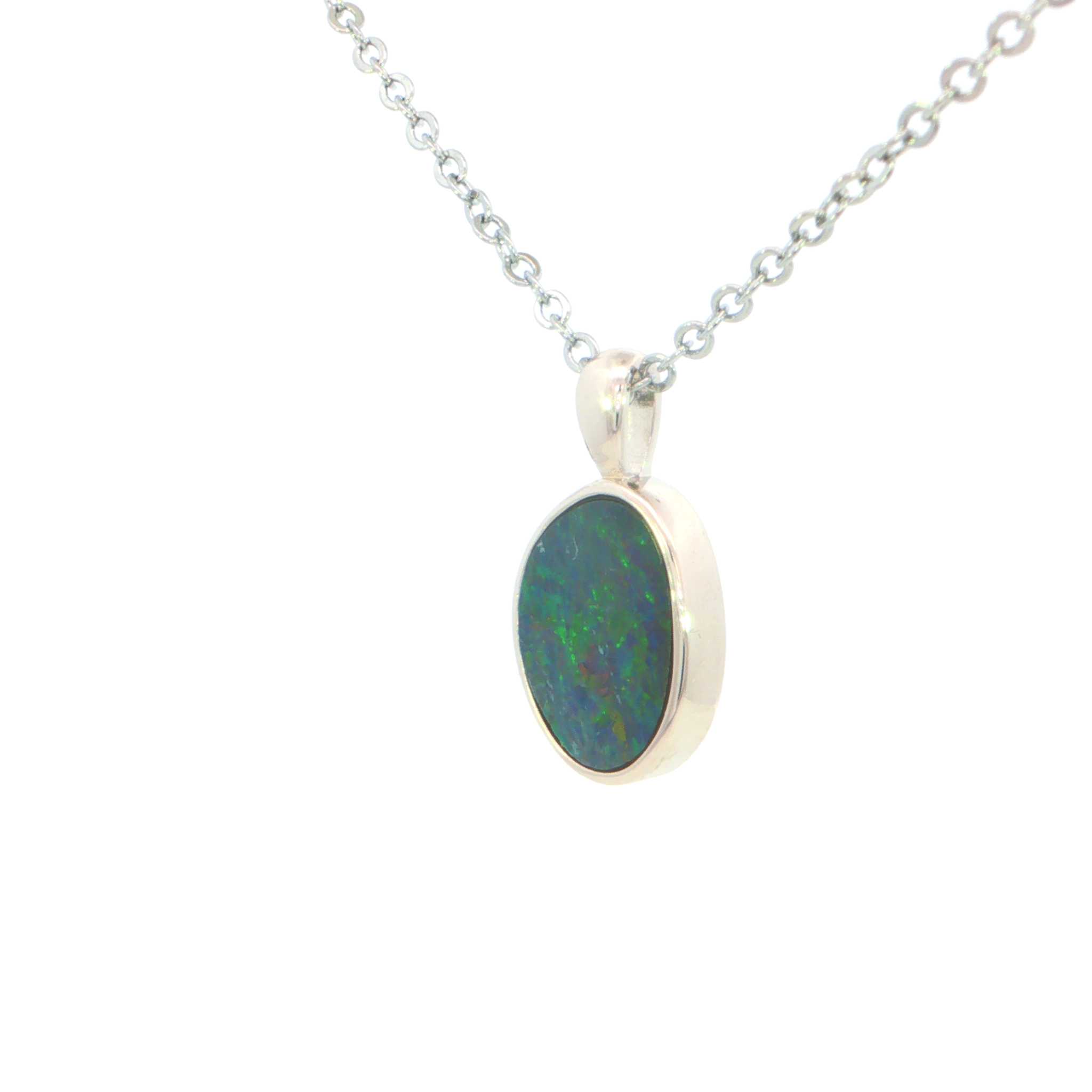 Australian Doublet Opal Pendant set in 925 Sterling Silver - Multicolour - Australian Opal Cutters and Pearl Divers