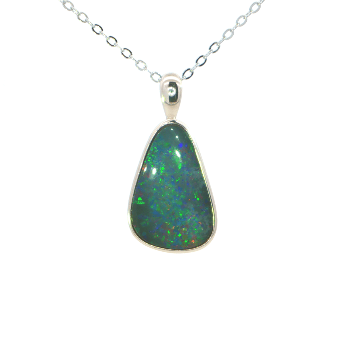 Australian Doublet Opal Pendant set in 925 Sterling Silver - Multicolour - Australian Opal Cutters and Pearl Divers