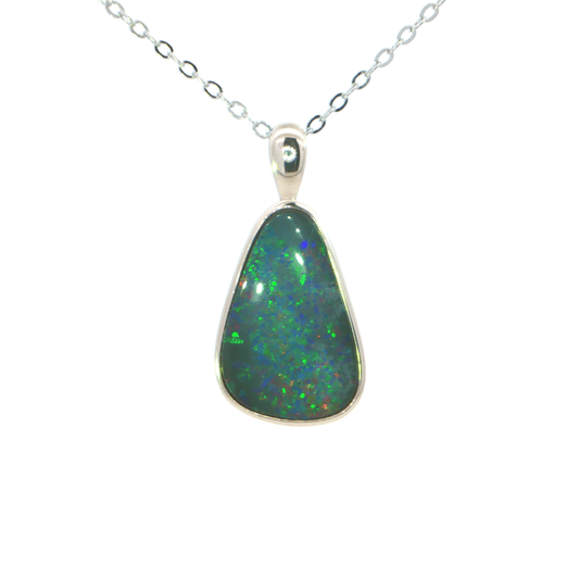 Australian Doublet Opal Pendant set in 925 Sterling Silver - Multicolour - Australian Opal Cutters and Pearl Divers