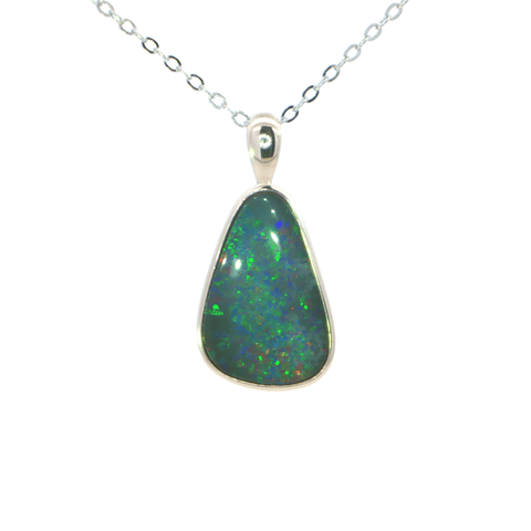 Australian Doublet Opal Pendant set in 925 Sterling Silver - Multicolour - Australian Opal Cutters and Pearl Divers