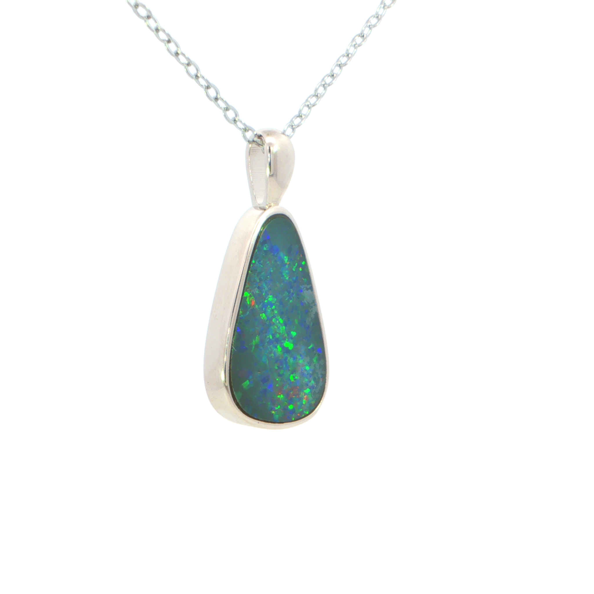 Australian Doublet Opal Pendant set in 925 Sterling Silver - Multicolour - Australian Opal Cutters and Pearl Divers