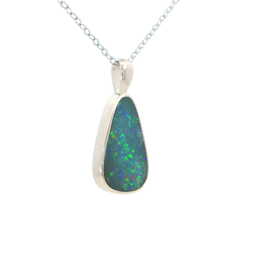 Australian Doublet Opal Pendant set in 925 Sterling Silver - Multicolour - Australian Opal Cutters and Pearl Divers