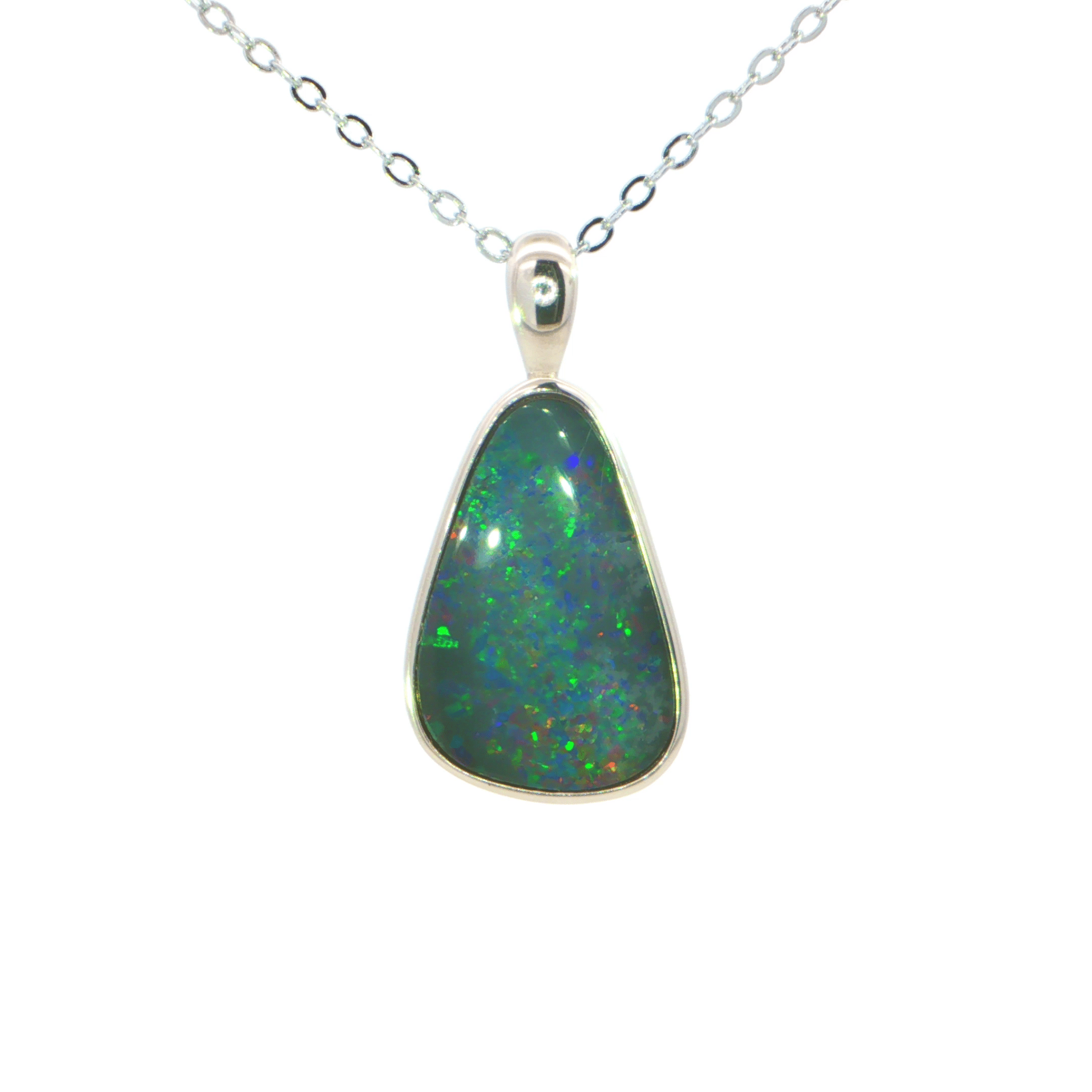 Australian Doublet Opal Pendant set in 925 Sterling Silver - Multicolour - Australian Opal Cutters and Pearl Divers
