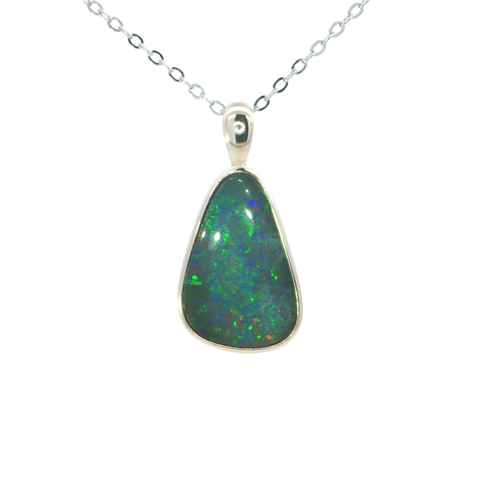 Australian Doublet Opal Pendant set in 925 Sterling Silver - Multicolour - Australian Opal Cutters and Pearl Divers