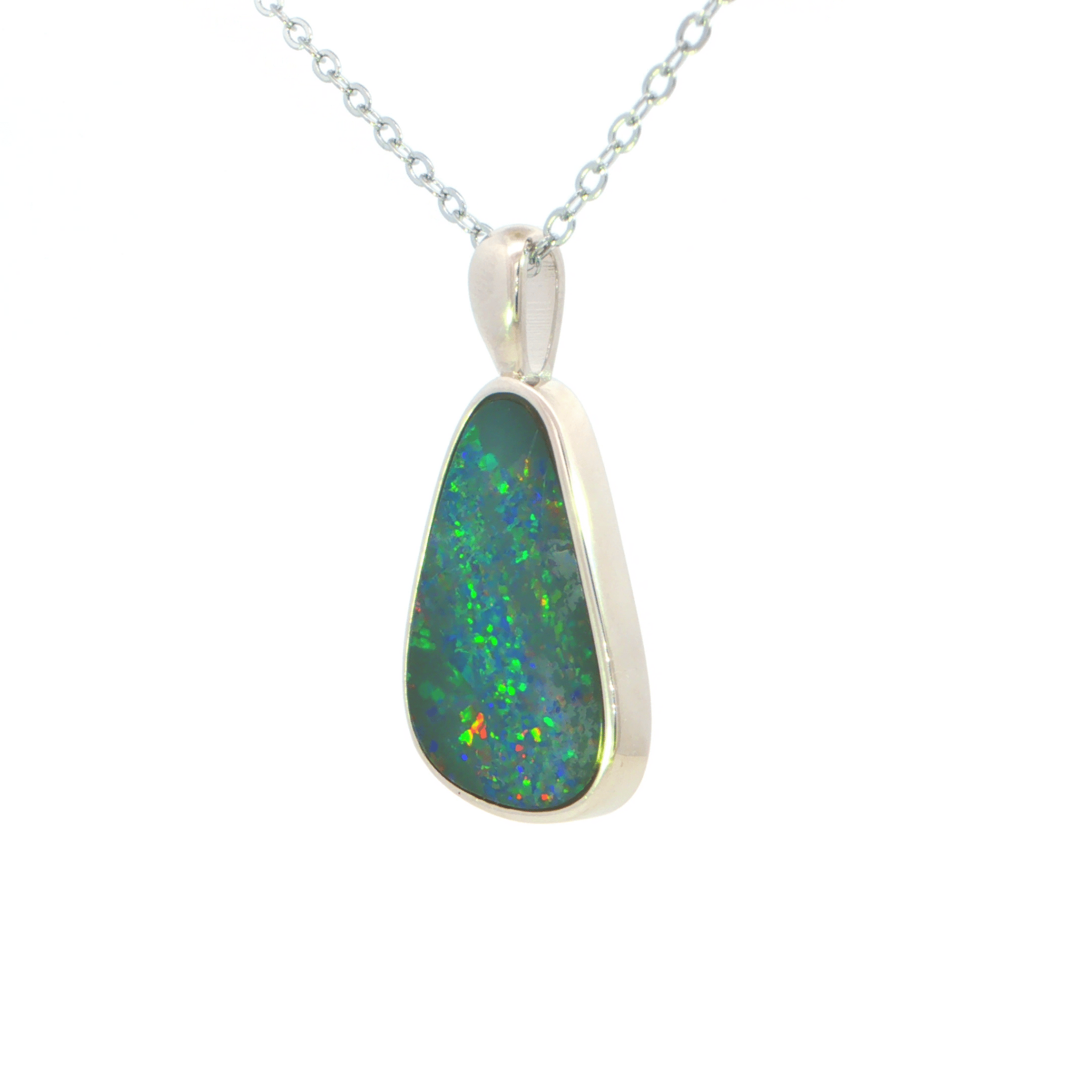 Australian Doublet Opal Pendant set in 925 Sterling Silver - Multicolour - Australian Opal Cutters and Pearl Divers