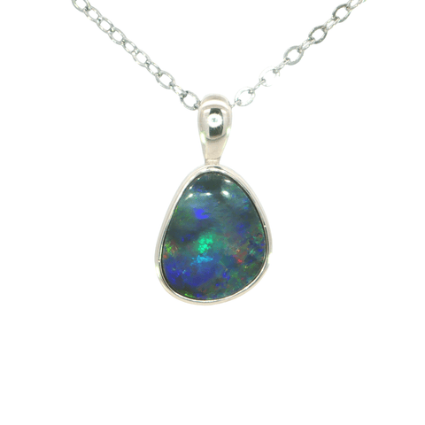 Australian Doublet Opal set in 925 Sterling Silver - Multicolour - Australian Opal Cutters and Pearl Divers