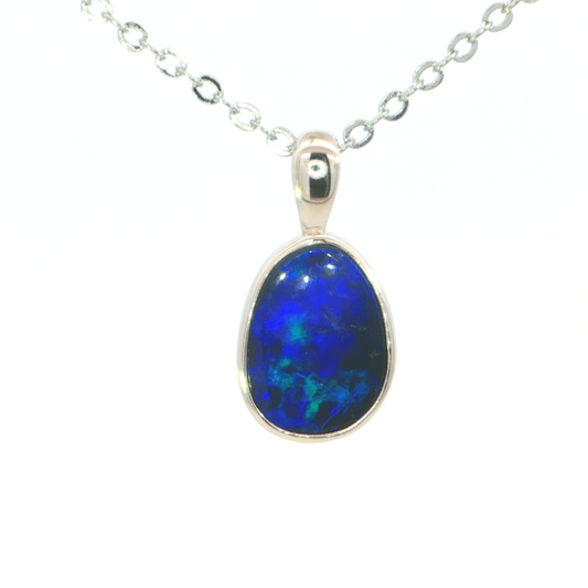 Australian Doublet Opal Pendant set in 925 Sterling Silver - Blue - Australian Opal Cutters and Pearl Divers