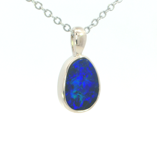 Australian Doublet Opal Pendant set in 925 Sterling Silver - Blue - Australian Opal Cutters and Pearl Divers