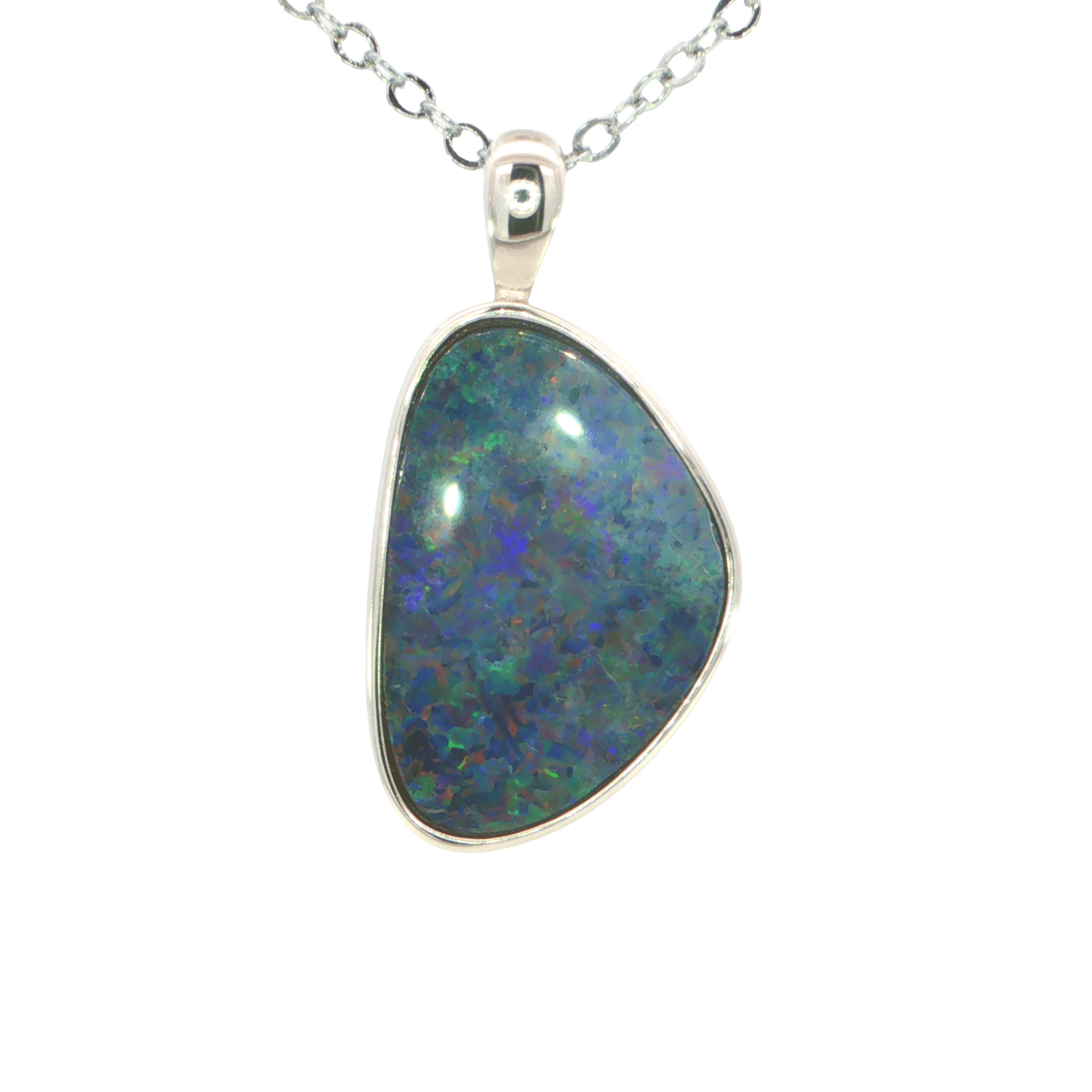 Australian Doublet Opal set in 925 Sterling Silver - Multicolour - Australian Opal Cutters and Pearl Divers