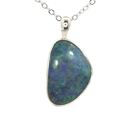 Australian Doublet Opal set in 925 Sterling Silver - Multicolour - Australian Opal Cutters and Pearl Divers