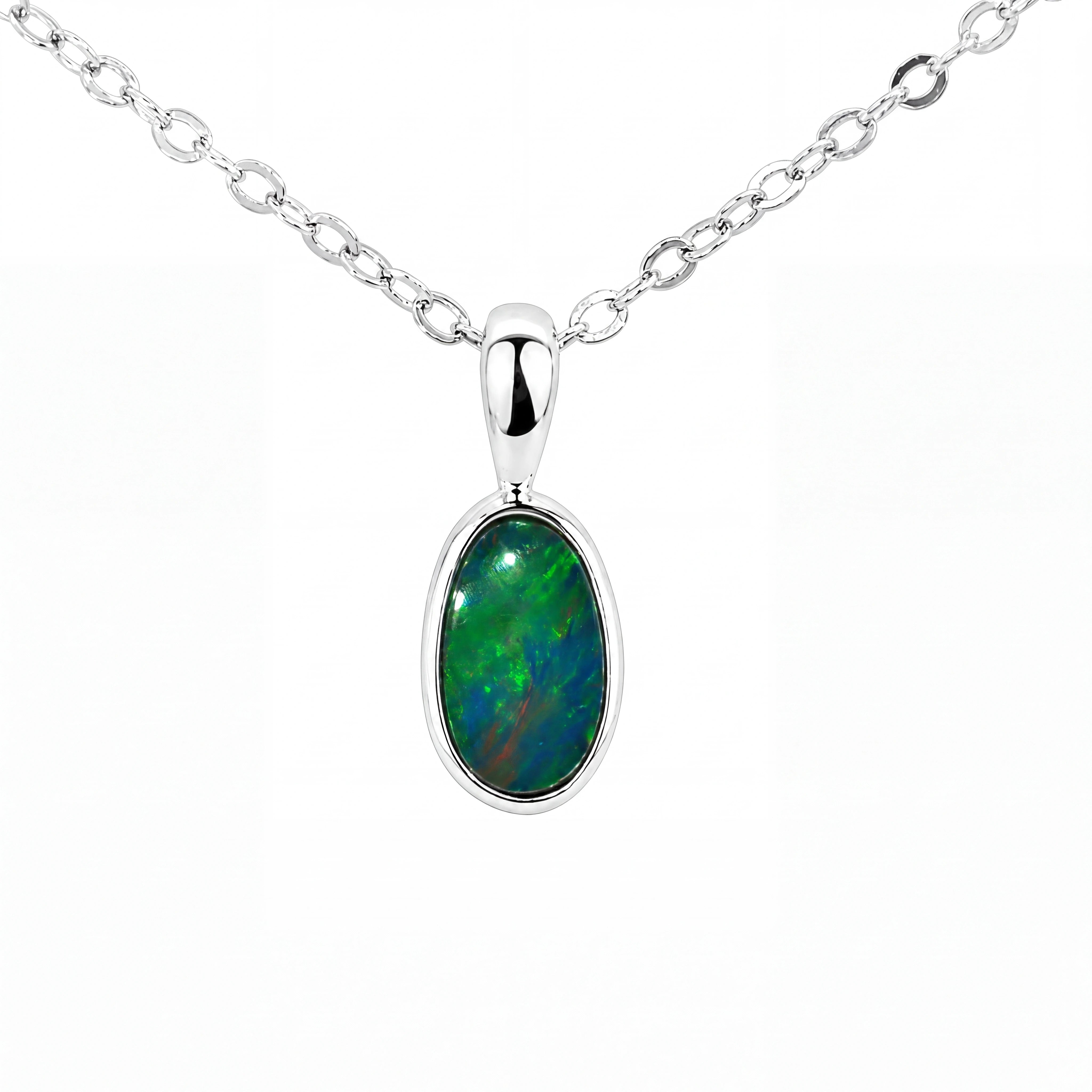 Australian Doublet Opal Pendant set in 925 Sterling Silver - Green and Blue - Australian Opal Cutters and Pearl Divers