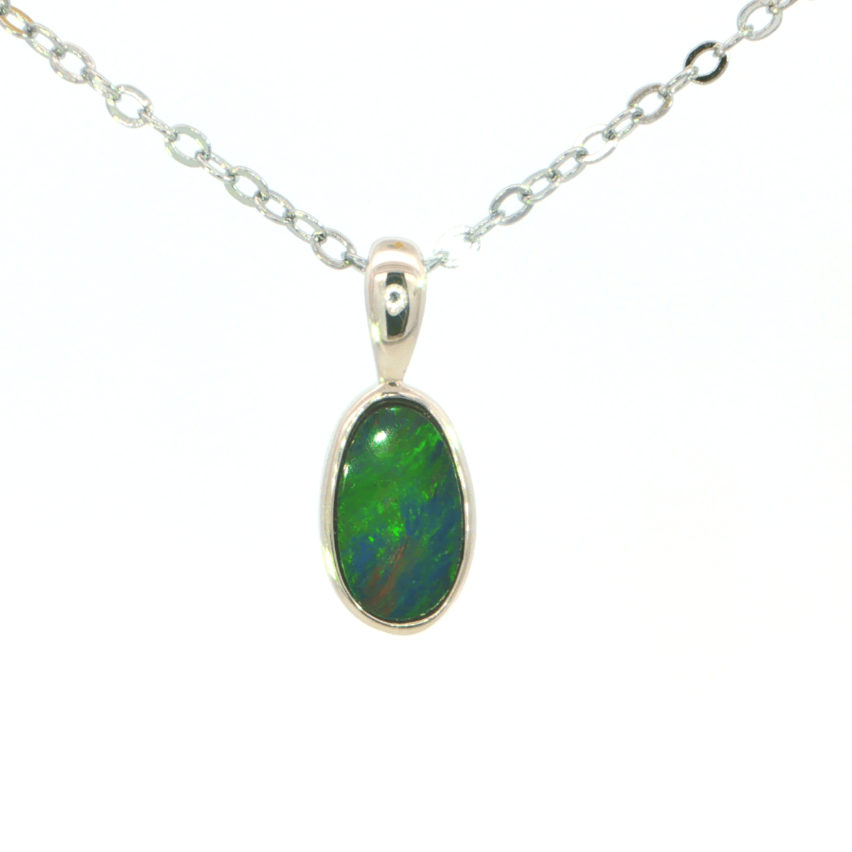 Australian Doublet Opal Pendant set in 925 Sterling Silver - Green and Blue - Australian Opal Cutters and Pearl Divers
