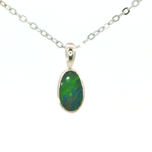 Australian Doublet Opal Pendant set in 925 Sterling Silver - Green and Blue - Australian Opal Cutters and Pearl Divers