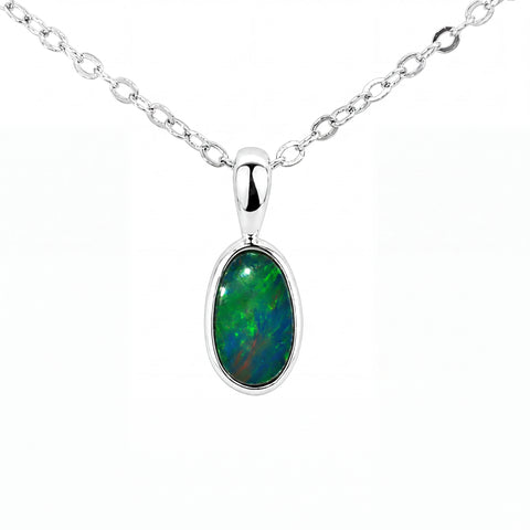 Australian Doublet Opal Pendant set in 925 Sterling Silver - Green and Blue - Australian Opal Cutters and Pearl Divers