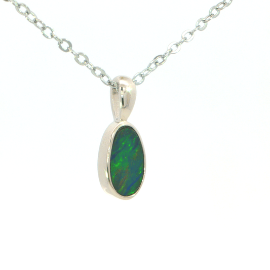 Australian Doublet Opal Pendant set in 925 Sterling Silver - Green and Blue - Australian Opal Cutters and Pearl Divers