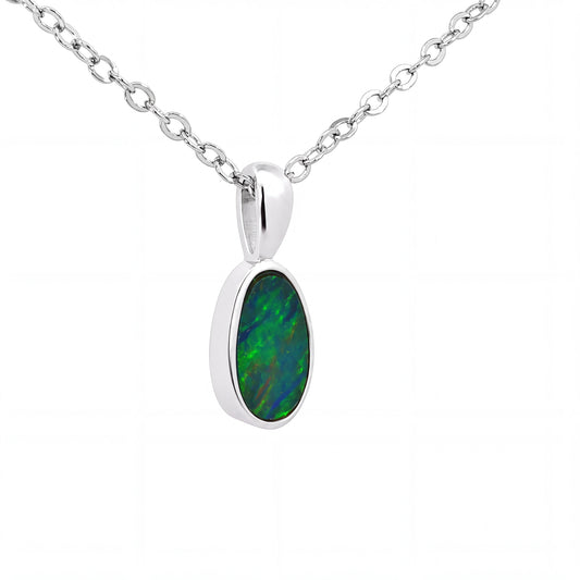 Australian Doublet Opal Pendant set in 925 Sterling Silver - Green and Blue - Australian Opal Cutters and Pearl Divers