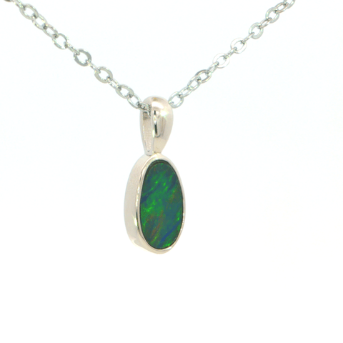 Australian Doublet Opal Pendant set in 925 Sterling Silver - Green and Blue - Australian Opal Cutters and Pearl Divers