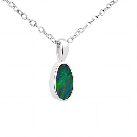 Australian Doublet Opal Pendant set in 925 Sterling Silver - Green and Blue - Australian Opal Cutters and Pearl Divers