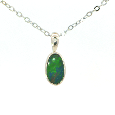 Australian Doublet Opal Pendant set in 925 Sterling Silver - Green and Blue - Australian Opal Cutters and Pearl Divers