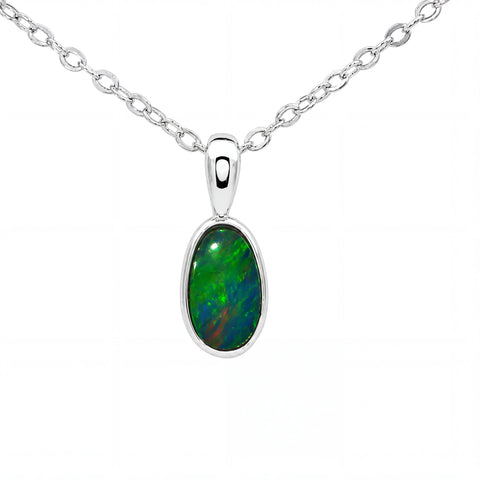 Australian Doublet Opal Pendant set in 925 Sterling Silver - Green and Blue - Australian Opal Cutters and Pearl Divers
