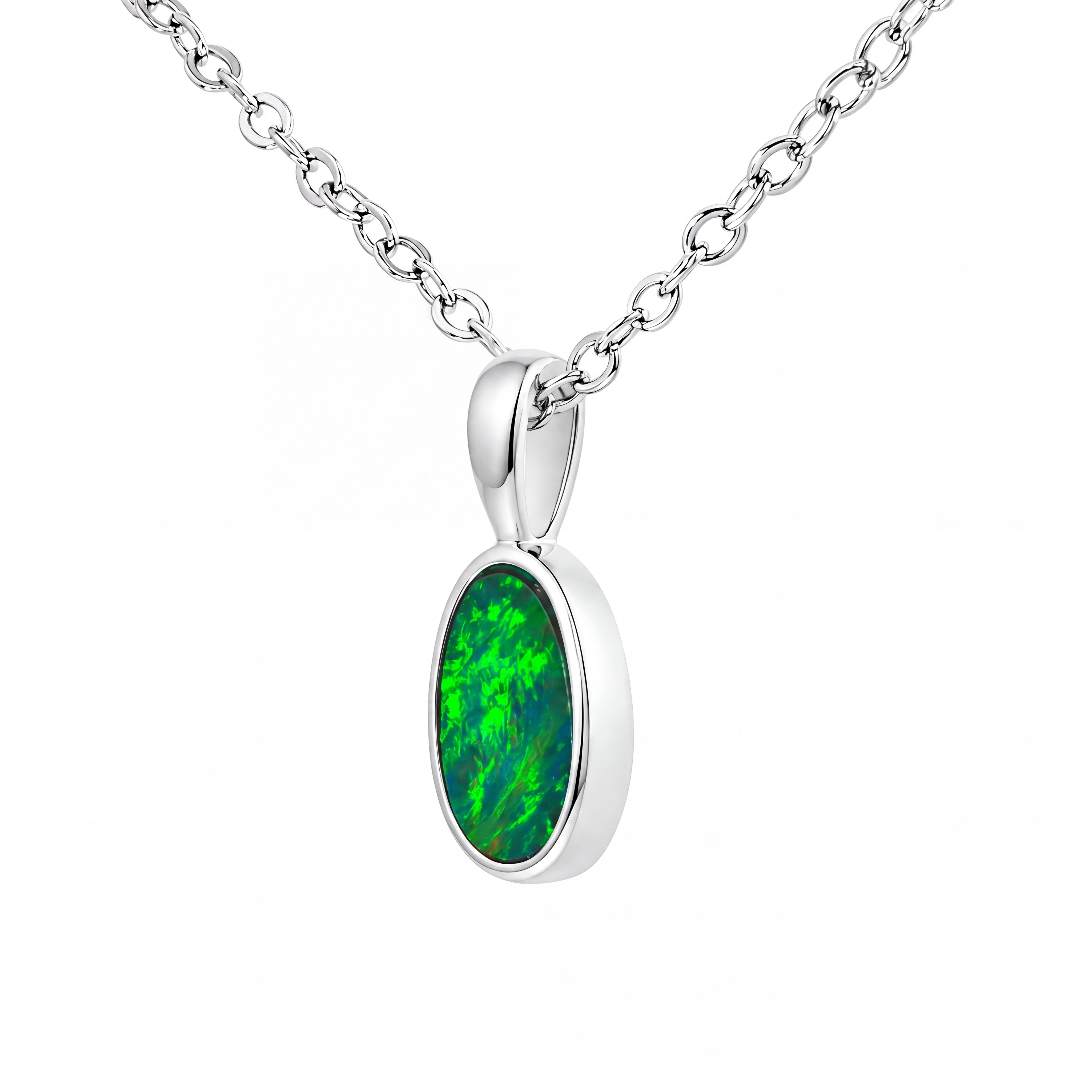 Australian Doublet Opal Pendant set in 925 Sterling Silver - Green and Blue - Australian Opal Cutters and Pearl Divers