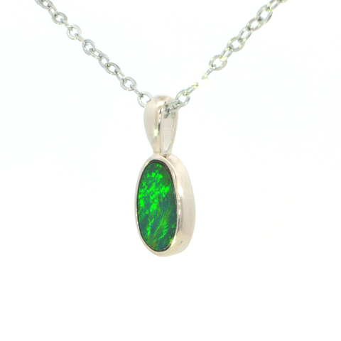 Australian Doublet Opal Pendant set in 925 Sterling Silver - Green and Blue - Australian Opal Cutters and Pearl Divers