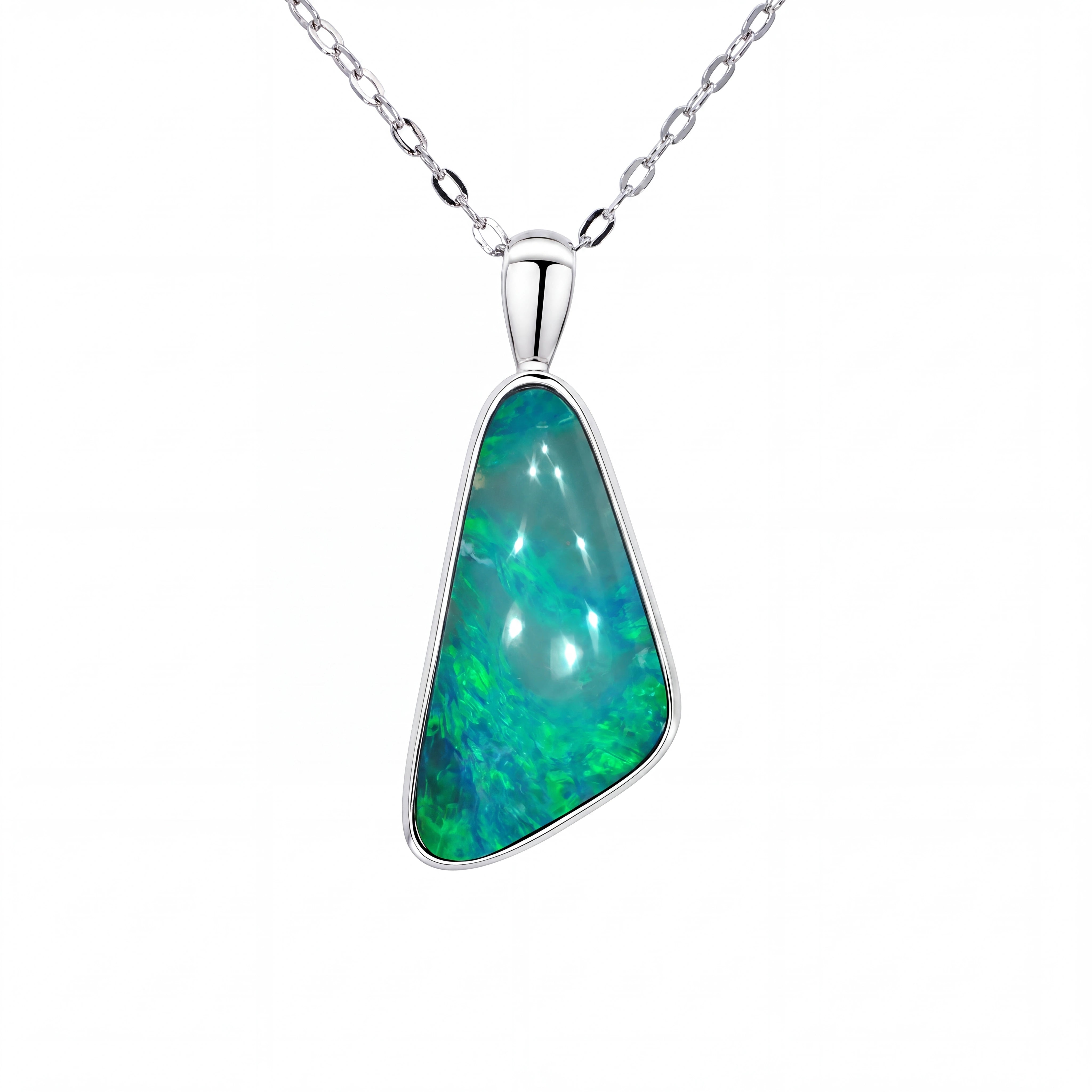 Australian Doublet Opal Pendant set in 925 Sterling Silver - Blue-Green - Australian Opal Cutters and Pearl Divers